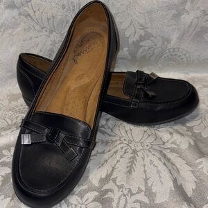 Natural Soul Black Slip-On Loafers with Bow Detail